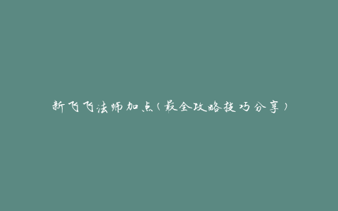 新飞飞法师加点(最全攻略技巧分享)