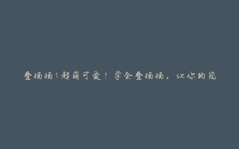 叠猫猫(超萌可爱！学会叠猫猫，让你的宠物更有趣)